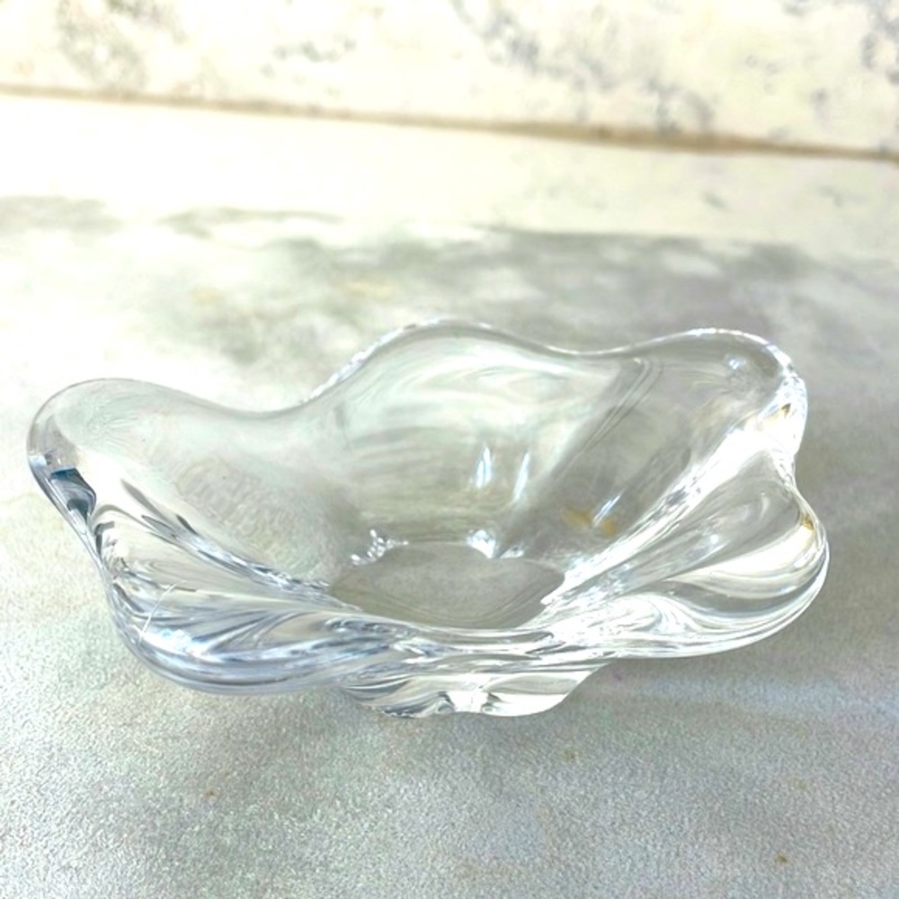 Daum Made in France Crystal Modernist Vintage Freeform Amoeba Shaped Ashtray EUC